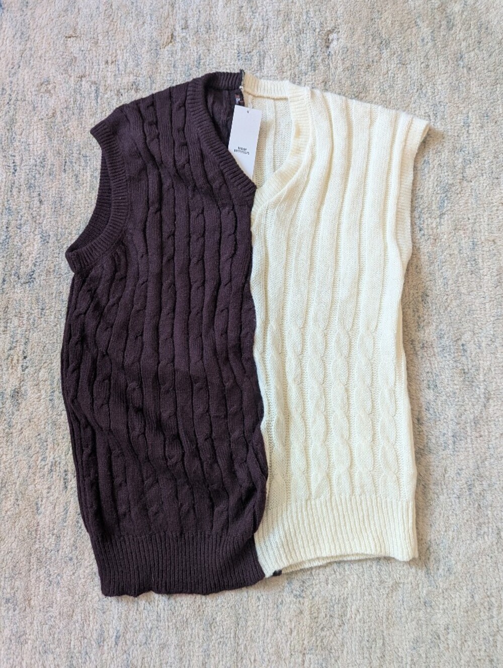 NWT Urban Outfitters Two-Tone Cable Vest in Cream and Dark Brown